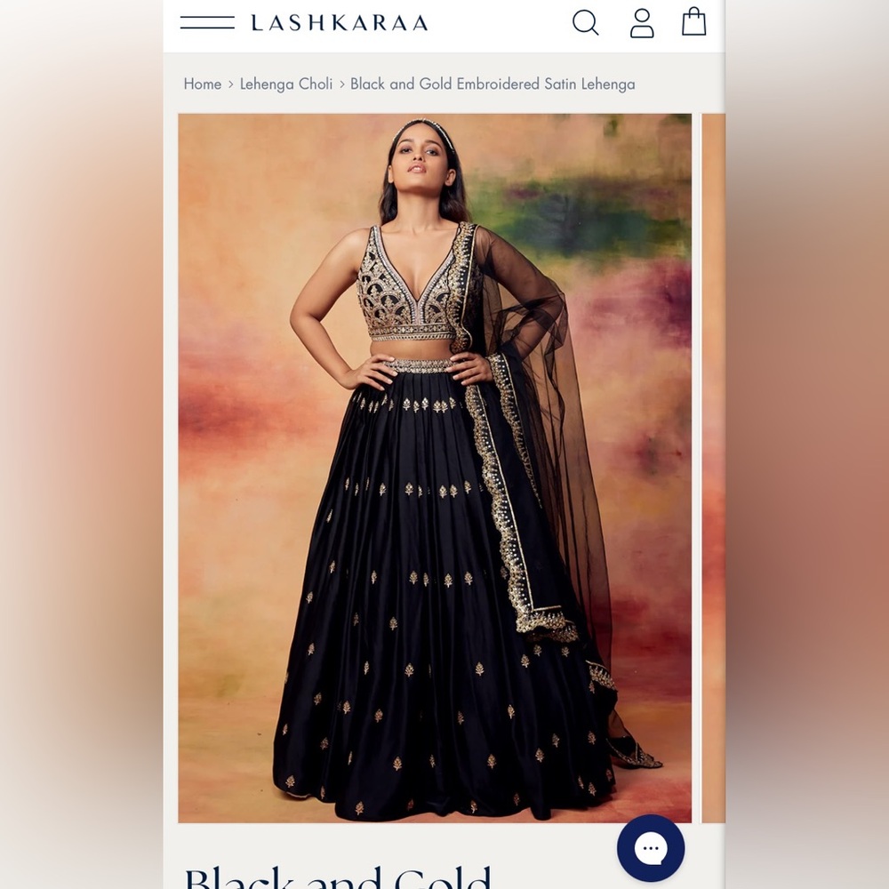 Black & Gold Embroidered Satin Lehenga